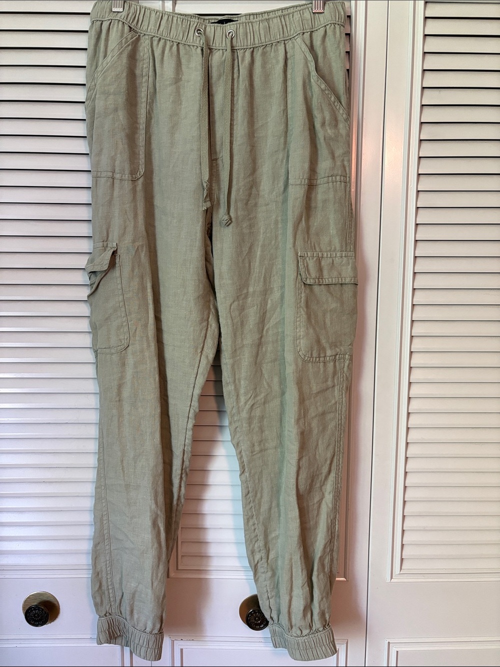 Nicole Miller 100% Linen Pale Sage Green Women’s Cargo Jogger Size L - Picture 2 of 10